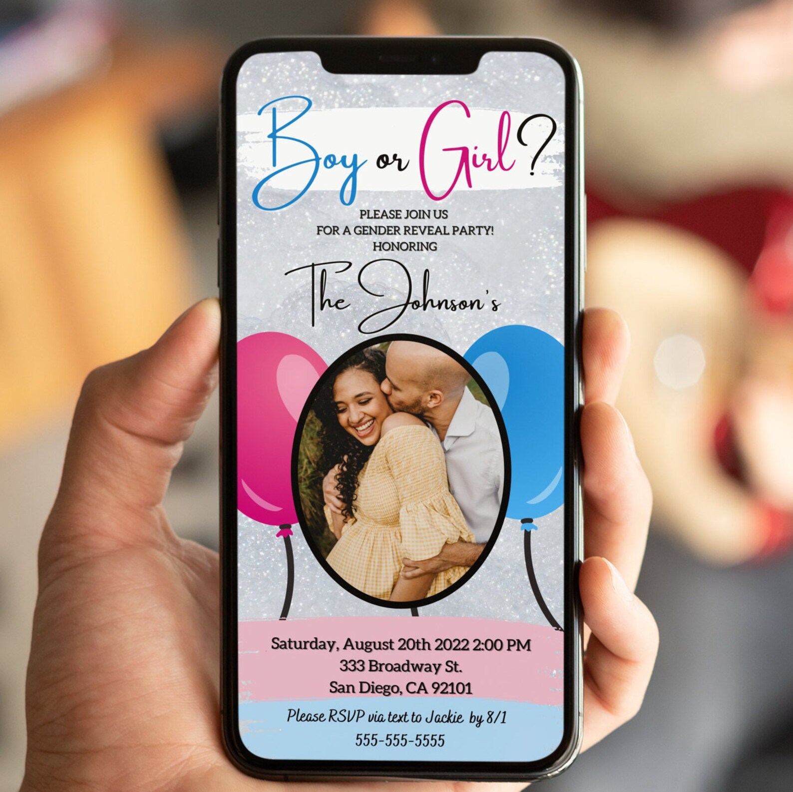 Electronic Gender Reveal Invitation, Gender Reveal Evite, Balloon