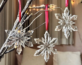 Christmas Crystal Snowflake Tree Ornaments, Red Ribbon Ornaments, Tree Decor, Festive Home, Crystal Baubles, Seasonal Holiday Home Decor