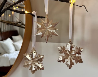 Christmas Tree Crystals, Ornament Set, Holiday Decor, Hanging Stars, Baubles for Christmas Tree or Unique Valentine's Day Decoration