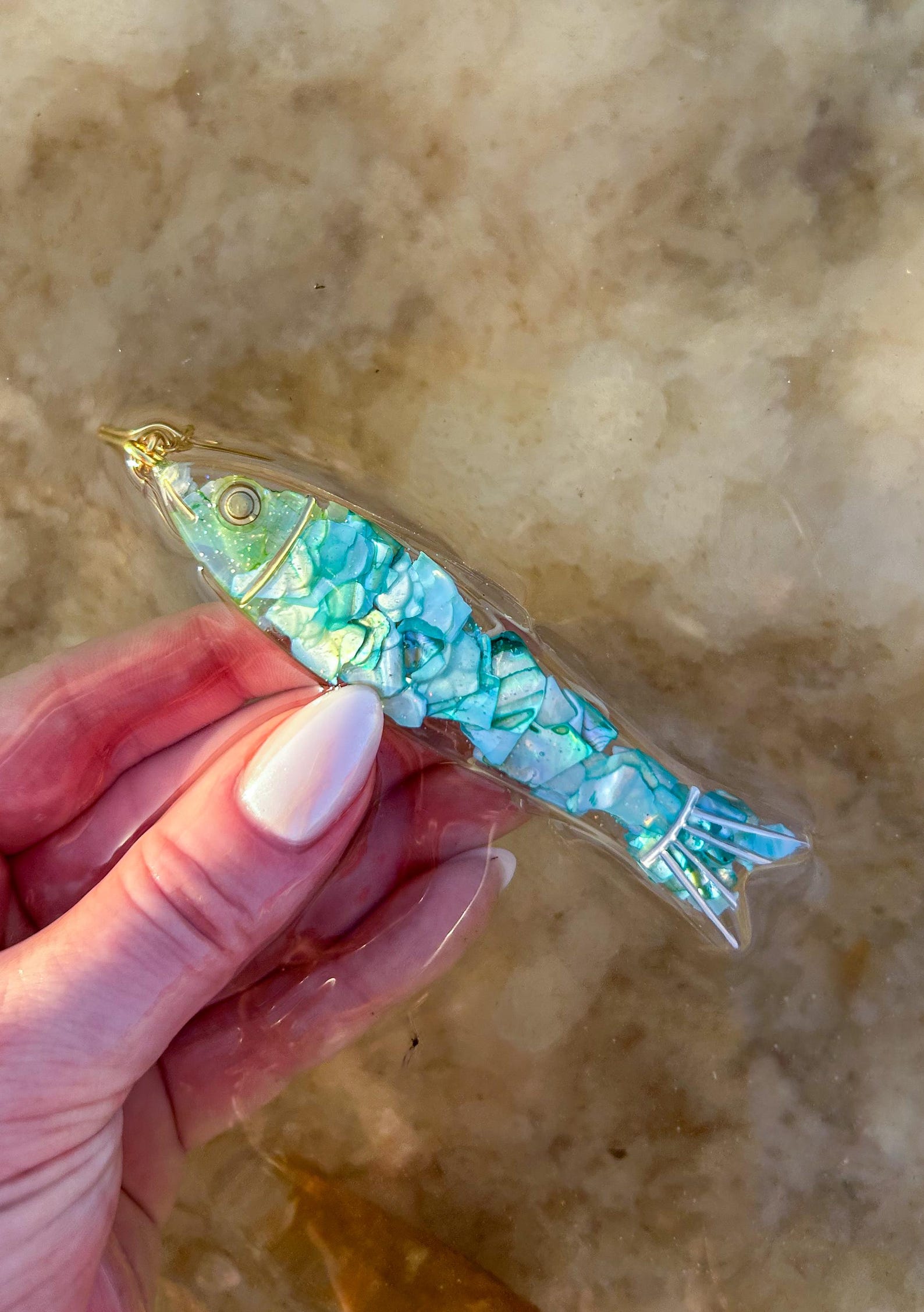 Resin Sardine Keychain: Abalone Stone, Hand-painted Ocean Hanger - Etsy