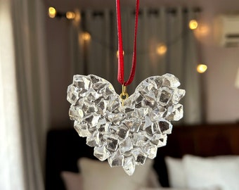 Christmas Tree Heart Ornament, Holiday Decor, Stars and Baubles, Christmas Tree Accessories, Unique Romantic Home Decor