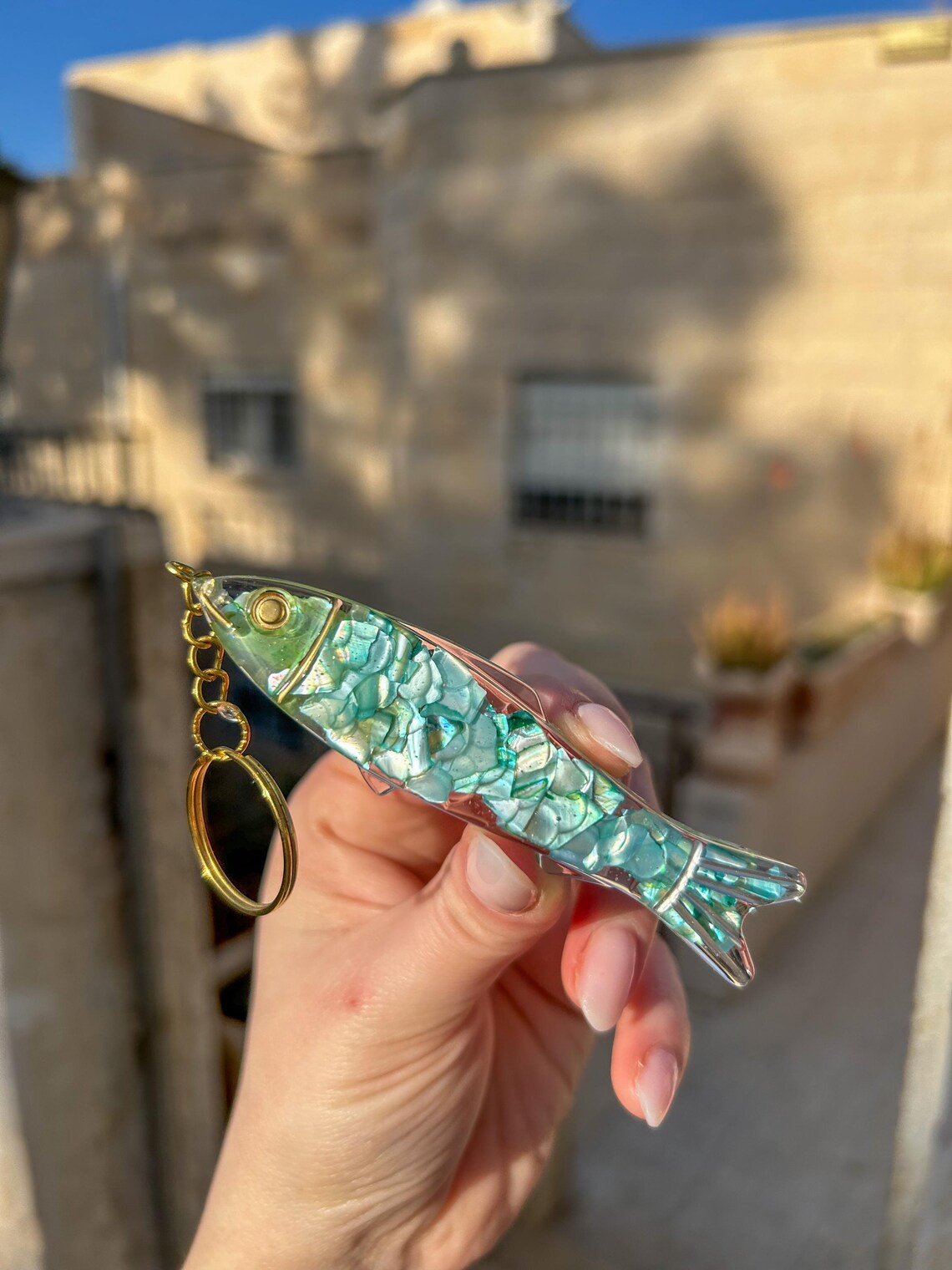 Resin Sardine Keychain: Abalone Stone, Hand-painted Ocean Hanger - Etsy