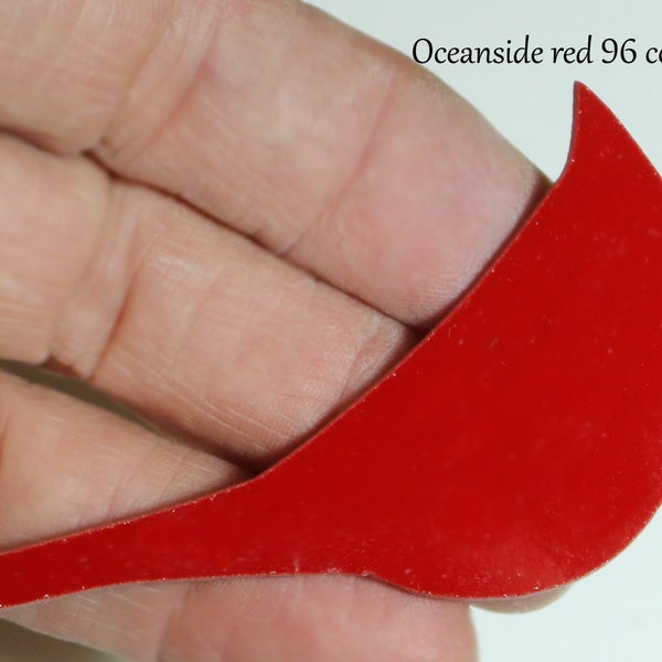 Fusible 96 COE Precut Cardinal Shape. 1" , 2" or 3" Oceanside Opaque Red Stained Glass. Great for fusible project.