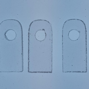 Precut 90 or 96 COE Fusing hangers 1" x .5" with hole. Clear or white. 5 PACK