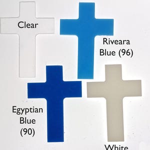 Precut 90 or 96 coe Clear, White, Blues, fusible glass crosses. 3.5&quot; x 2.5&quot; (aprox)