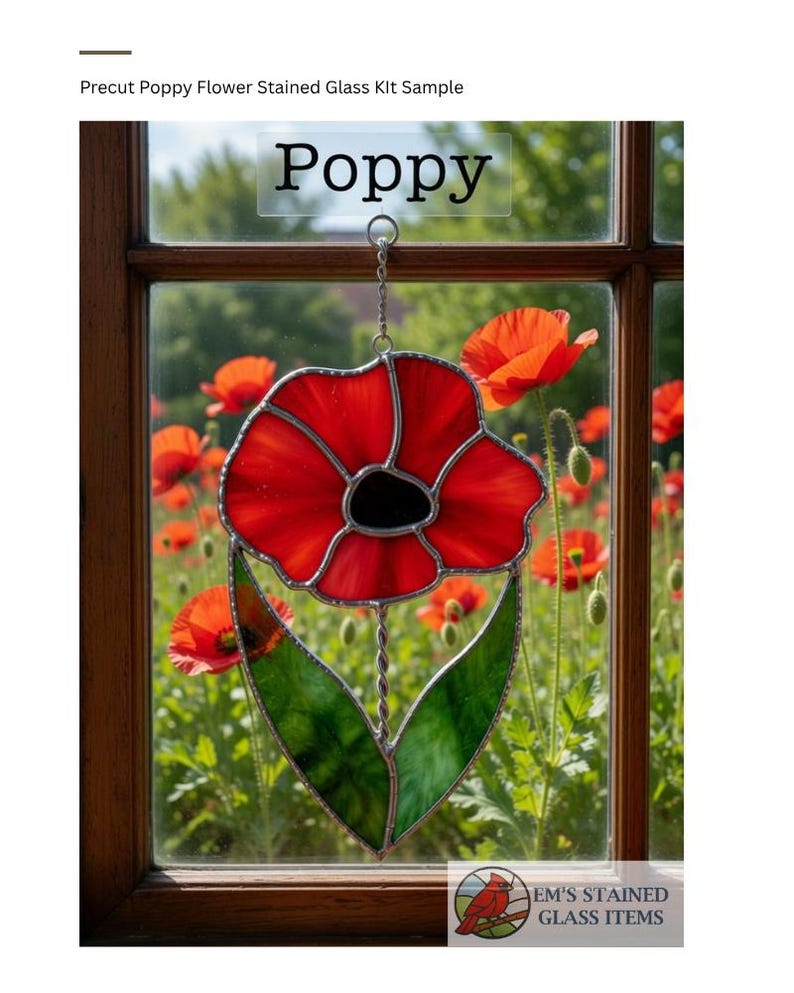 Hazy Field Poppy – Precut Stained Glass Flower Kit bild 1