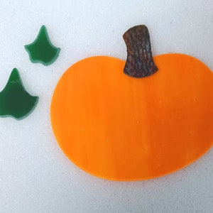 Pumpkin precut stained glass. Stained glass pumpkin kit. 3&quot; Pumpkin, leaves and stem. DIY stained glass kit.