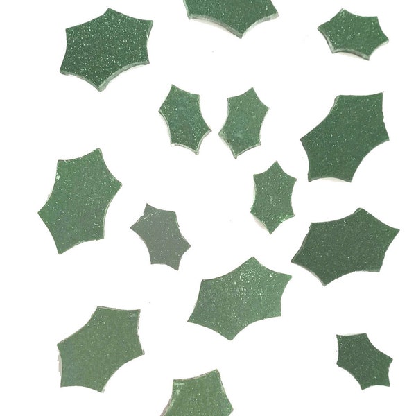 Precut Fusible 96 coe Aventurine Green Holly Shapes. Stained Glass Aventurine Green Holly 5 pack aprox 1.5 inch or 8 pack aprox 1".