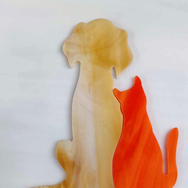 Precut Dog and Cat Fusible 96 COE Glass. Pair of Dog and Cat is aprox 4 1/2" x 4". Great for Fusible or Mosaic Project.