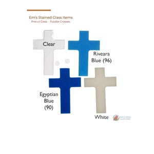 Precut 90 or 96 coe Clear, White, Blues, fusible glass crosses. 3.5" x 2.5" (aprox)