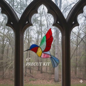 DIY Stained Glass Hummingbird Kit - Pre-Cut Glass Suncatcher - Beginner Friendly Art Project -Aprox. 6", or 4.5" Window Decor Kit.