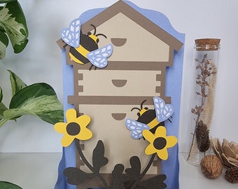 Tarjeta de cumpleaños temática de abejorros / Agregar mensaje / Tarjeta de colmena de abejas / Tema de vida silvestre / 3d Pop Up / Tarjeta hecha a mano / Tarjeta de saludos / Tarjeta en blanco
