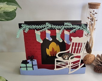 Cat Christmas Card | Cosy Fireplace Christmas Card | Add Message | 3d Pop Up | Handmade Card | Blank Christmas Card