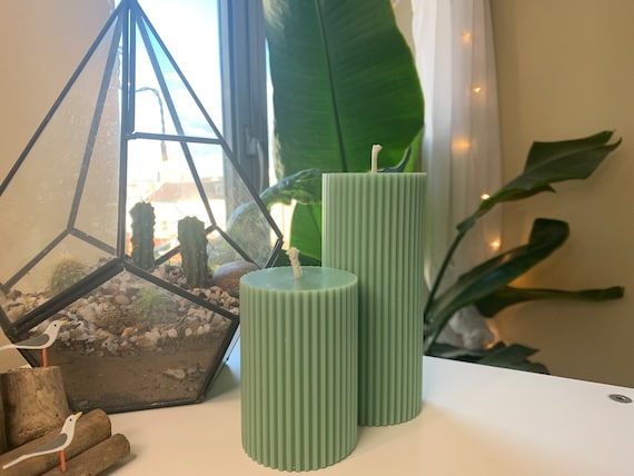 Green Pillar Candle | Beeswax and Coconut Wax | Hand Poured Candle | Eco-Friendly | Housewarming Gift | Decorative Candle | Home Decor