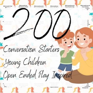 200 gesprekskaarten voor jonge kinderen - Geïnspireerd op spelen met een open einde - Startkaarten voor gesprekken - set van 200 printables