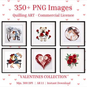 350+ Valentines Day and Romance Inspired Quilling Art Bundle - PNG - wall art, digital art, clip art, sublimation, Ai Printable Design Files