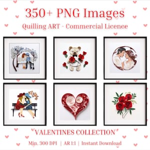 350+ Valentines Day and Romance Inspired Quilling Art Bundle - PNG - wall art, digital art, clip art, sublimation, Ai Printable Design Files