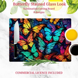 Stained Glass Butterflies Cutting Board Design. Use for sublimation onto Glass Cutting Board. PNG Printable and Scalable Digital File.