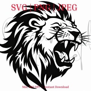 ライオンヘッド SVG、デジタルアート、PNG、クリップ アート、昇華、Ai 印刷可能なデザイン ファイル、カット ファイル