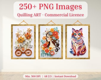 Quilling Art Bundle - PNG - wall art, digital art, clip art, sublimation, Ai Printable Design Files