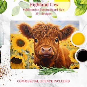 Highland Cow Cutting Board Design. Use for sublimation onto Glass Cutting Board. PNG Printable and Scalable Digital File.