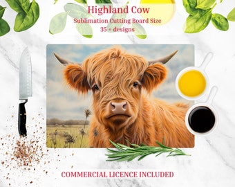 Highland Cow Cutting Board Sublimation Design, PNG (Digital File)