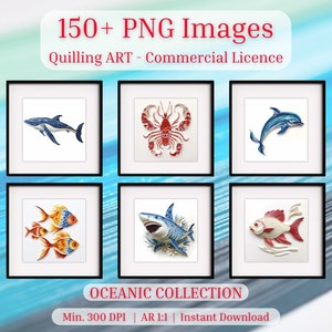 Quilling Art Bundle, Under the Sea Collection - PNG - Wandkunst, digitale Kunst, Clip Art, Sublimation, Ai Printable Design Files