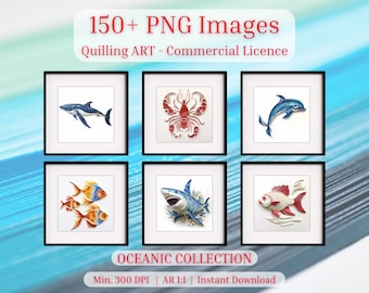 Quilling Art Bundle, Under the Sea Collection- PNG - wall art, digital art, clip art, sublimation, Ai Printable Design Files