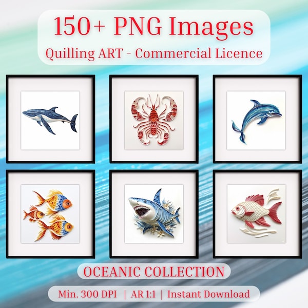 Quilling Art Bundle, Under the Sea Collection- PNG - wall art, digital art, clip art, sublimation, Ai Printable Design Files