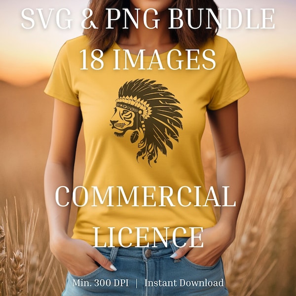 Lion Head with Tribal Headpiece SVG Bundle. Use as digital art, Clip Art, Sublimation, Design Files, or as a Cut file.