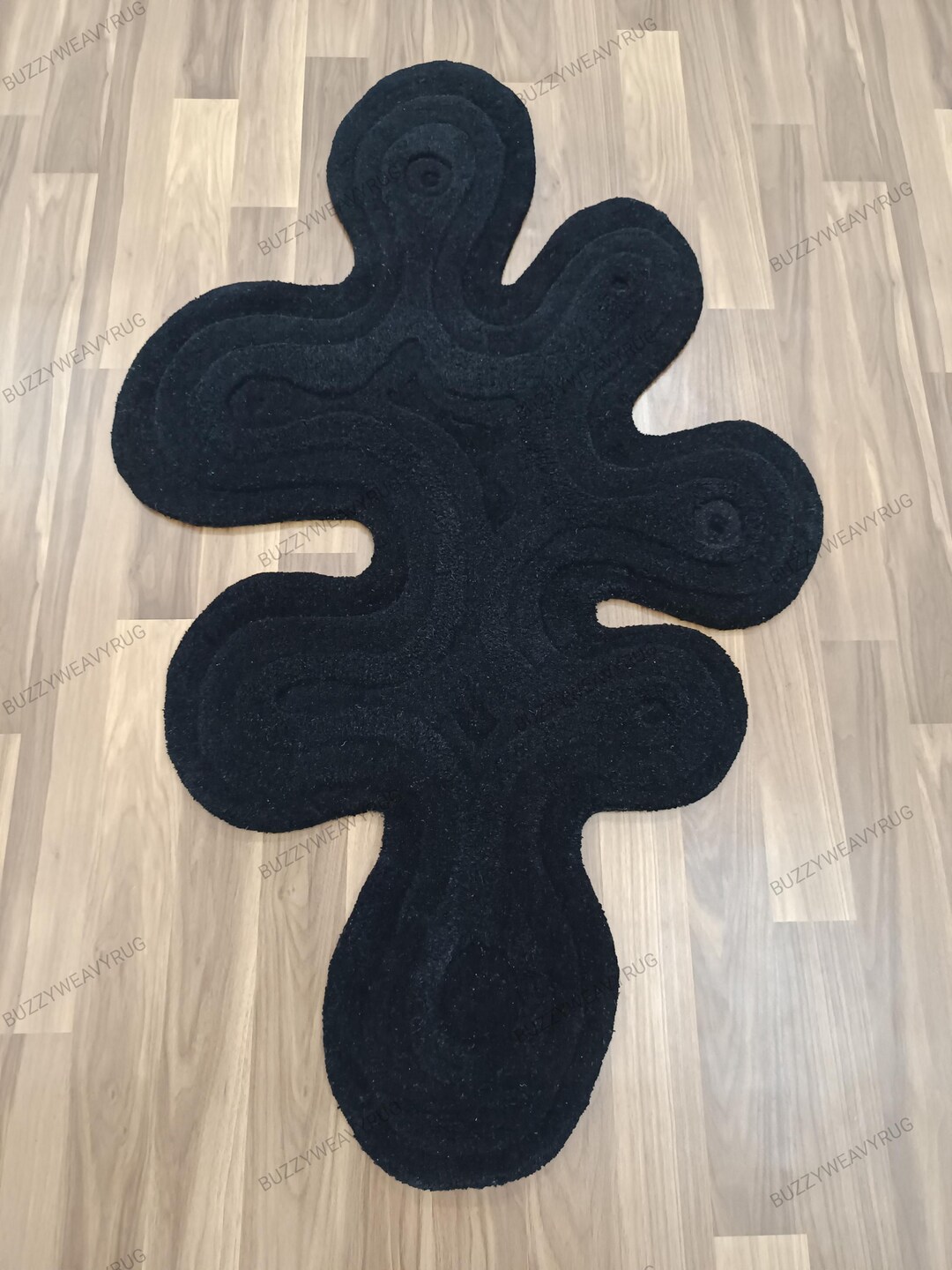 Black Amoeba Irregular Shaped Tufted Wool Rug Premium Quality Handmade ...