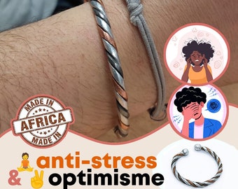 Bracelet africain – contre la dépression et le mal-être – Bonne humeur et anti-stress - Tressé Cuivre, Zinc, Fer - Homme et Femme
