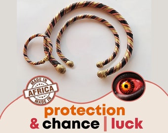 Bracelets: adulte et enfant + Bague africain - protection mauvaise œil et mauvais sort - Rempli d'énergie positive - Porte-bonheur et chance