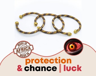 3 Bracelets Africains Protection Contre Mauvais Œil et Sort | Attire Chance, Richesse & Abondance | Cuivre, Bronze, Fer | Mixte