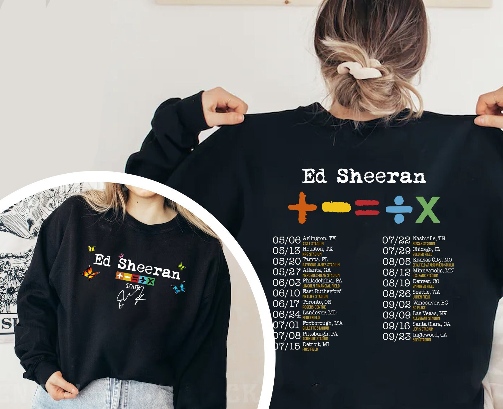 Ed Sheeran Subtract Watercolor Tee, Guitar & Butterflies