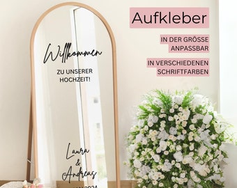 Aufkleber Willkommensschild als Spiegel für die Hochzeit - DIY Willkommensschild mit Vinylaufklebern - Auch für Acryl, Glas und Holz