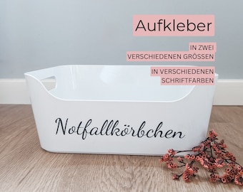 Aufkleber Notfallkörbchen Hochzeit - Mit selbstklebendem Schriftzug den Notfallkorb für die Hochzeit selbst basteln.