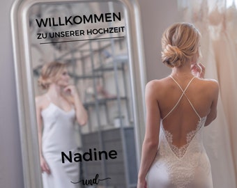 Aufkleber Willkommensschild als Spiegel für die Hochzeit - DIY Willkommensschild mit Vinylaufklebern - Auch für Acryl, Glas und Holz