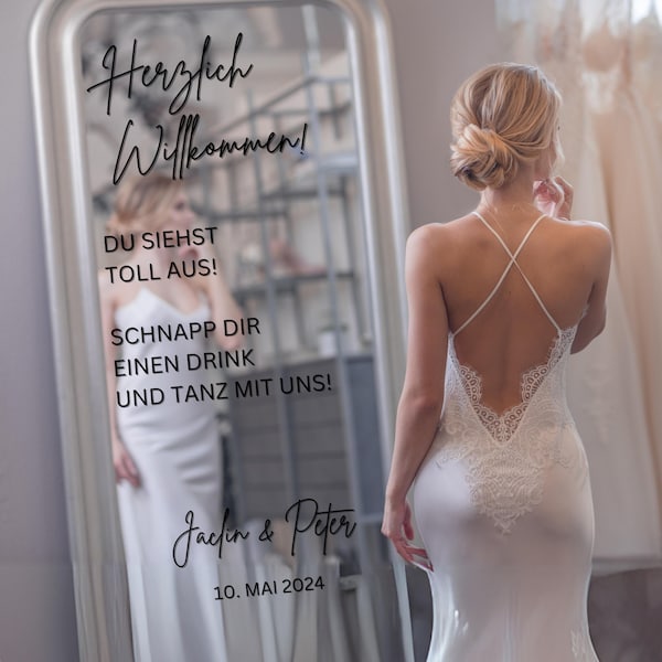 Aufkleber Willkommensschild als Spiegel für die Hochzeit - DIY Willkommensschild mit Vinylaufklebern - Auch für Acryl, Glas und Holz