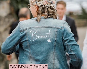 Braut Jacke Aufbügler personalisiert – Jeansjacke Hochzeit DIY – Bride Jacket Iron On – Hochzeit Jacke Braut Schriftzug