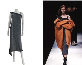 Yohji Yamamoto F/W 1998 runway beautiful draped knitted mottled grey mohair wool dress - 90s fashion