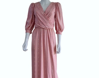 Philippe Venet Haute Couture 80s long pink evening dress with allover embroidery