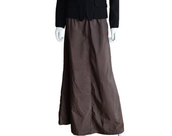 Margiela classic S/S 1999 re-edition of a S/S 1991 maxi skirt in a rustling chocolate brown satin with elasticated waistband – 90s fashion.