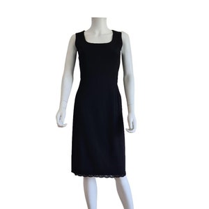 Dolce & Gabbana late 80s charcoal grey sleeveless sheath dress with underskirt finished with black lace at hem