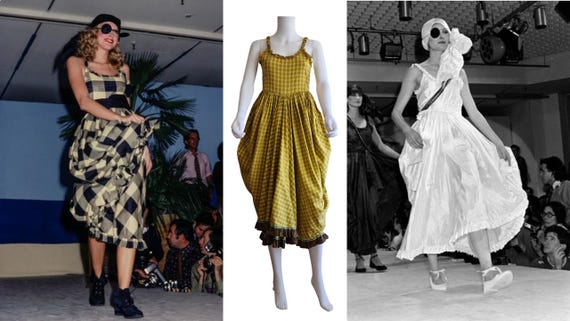 Kenzo Jungle Jap S/S 1978 great yellow check cotton sleeveless strap dress  with fitted bodice, gathered balloon skirt and ruffle details