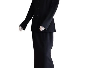 Yohji Yamamoto S/S 1996 Great Maxi Skirt Suit in Black Wool