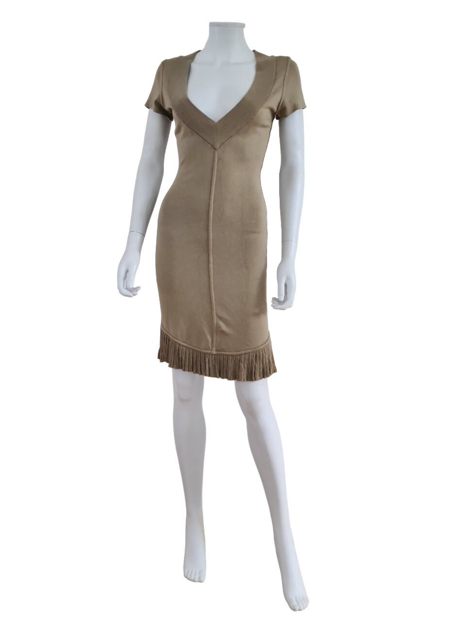 Alaïa S/S 1990 Sand Beige Fishtail V-plunge Bandage Knit