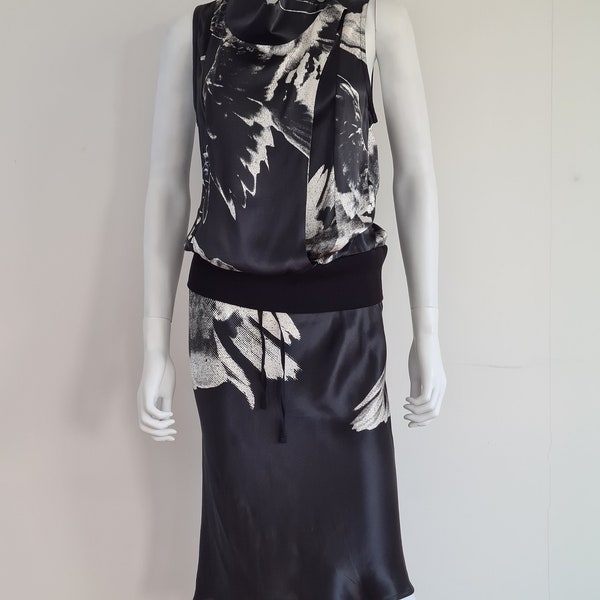 Ann Demeulemeester S/S 2010 black silk dress with iconic bird print - 2000s fashion