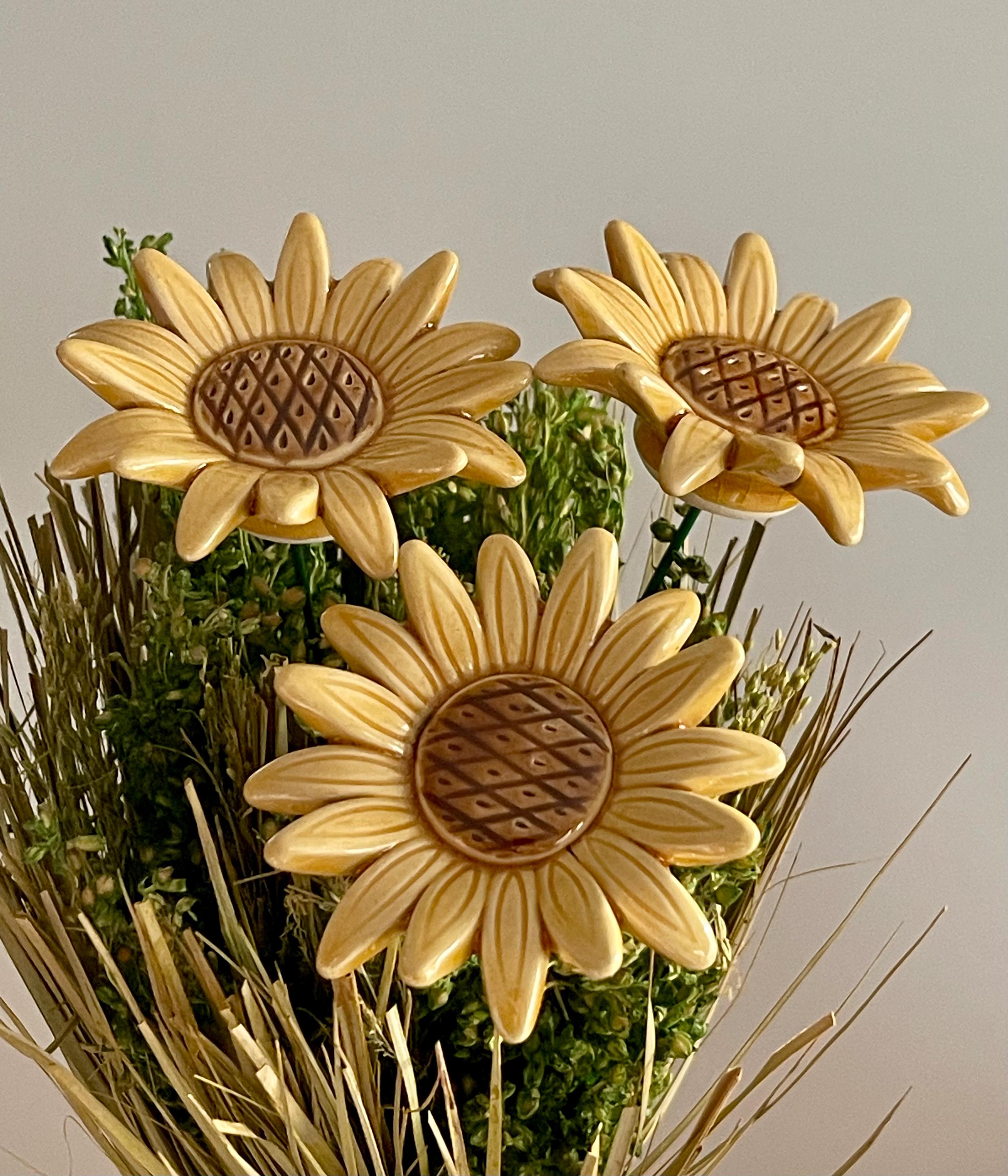 Ton Sin Sonnenblumen-Keramiktöpfe – 3er Set, Verschiedene Größen, Mit Untersetzer, Für Sukkulenten & Kräuter