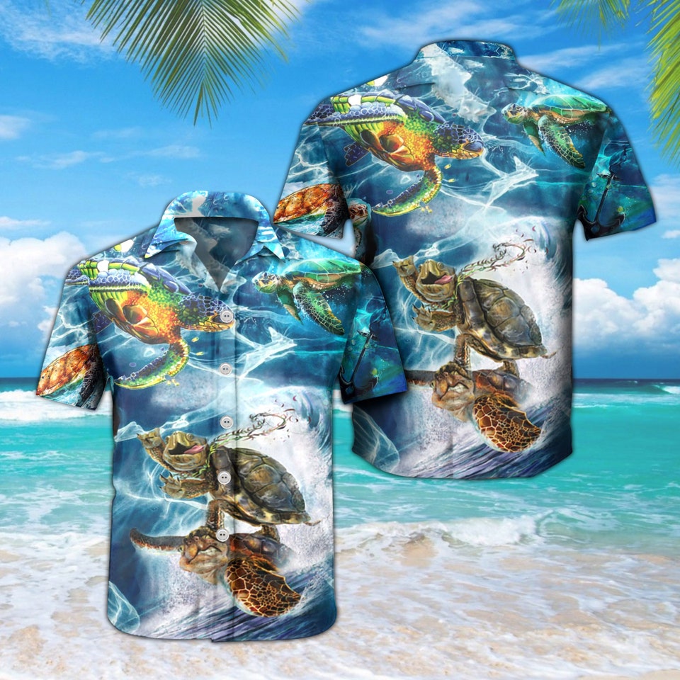 Sea Turtle Beach 3d Print Polyester Hawaiian Shirt, Hawaii Shirt Men, Aloha Shirt